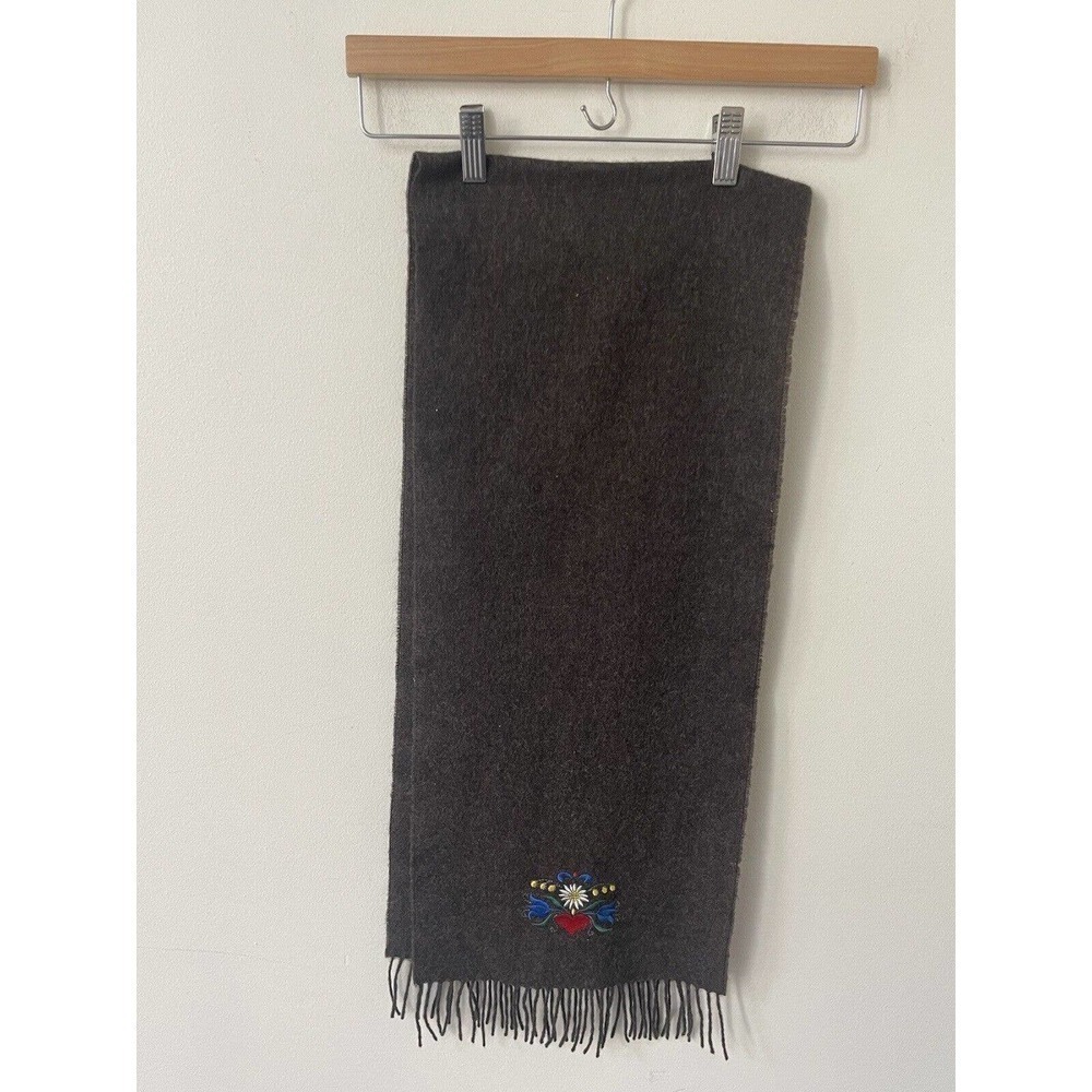 Rein Schurwolle Vintage Embroidered 100% Wool Floral Brown Wrap Accessory Scarf